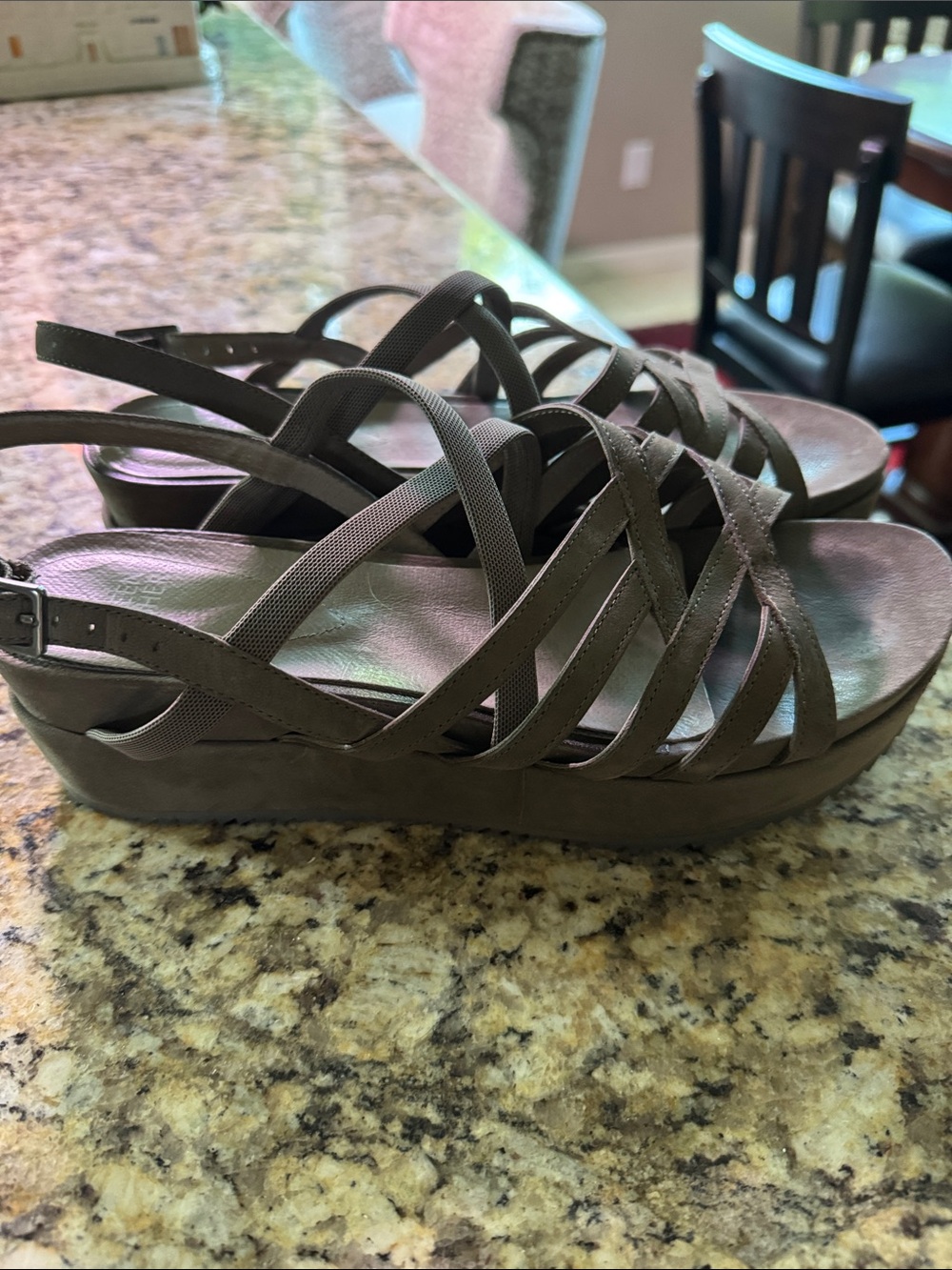 Eileen Fisher Steel Grey Strappy Platform Sandals